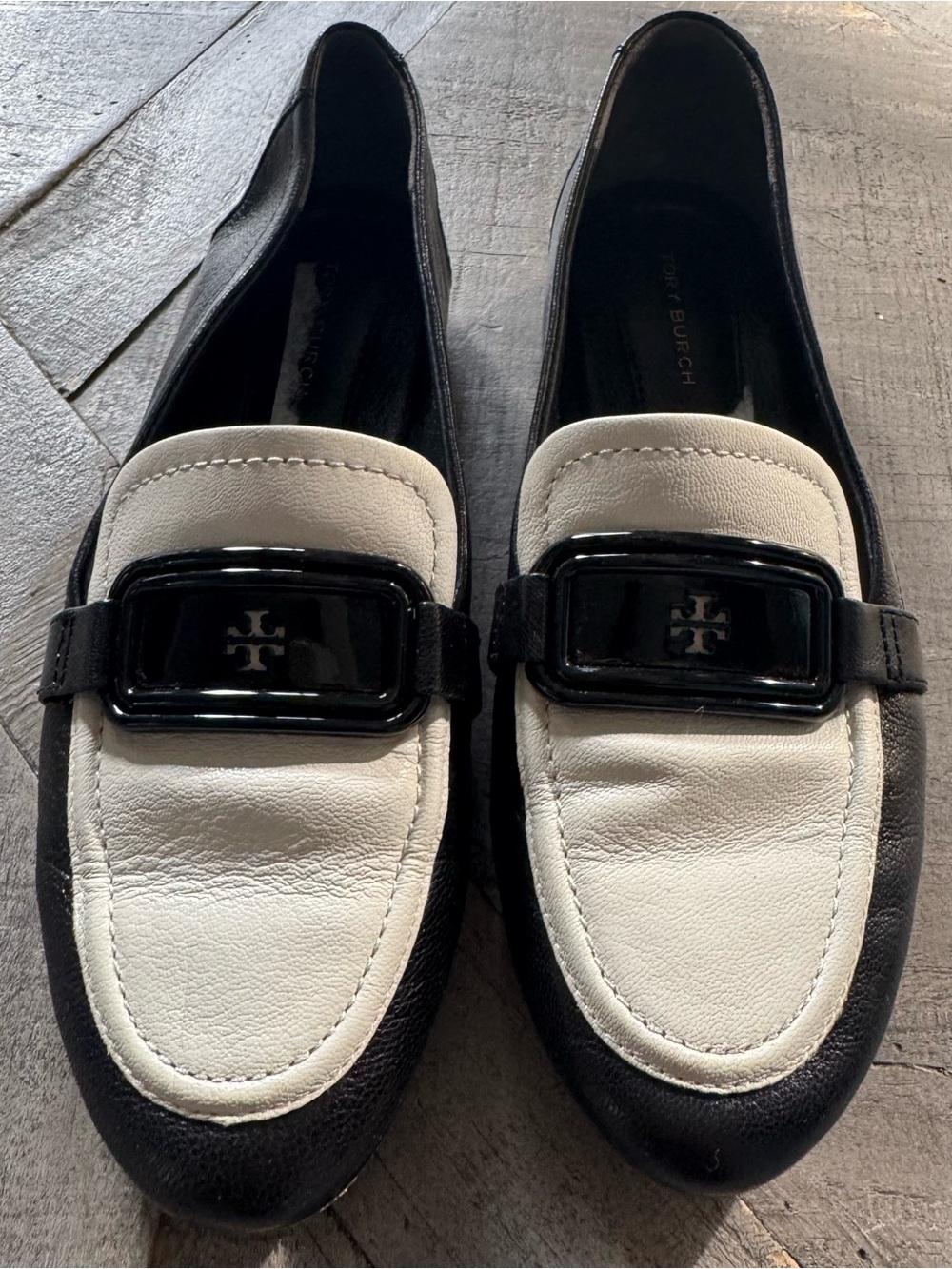 Tory Burch Black & White Leather  Loafers